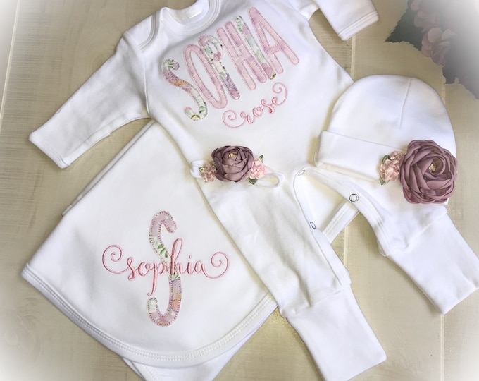 Newborn Girl Coming Home Outfit, Personalized Baby Romper, Take Home Outfit