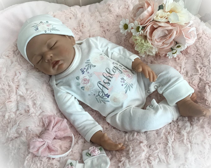 Personalized Newborn Coming Home Outfit, Baby Girl Personalized Romper