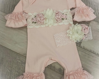 Pink Lace Ruffle Romper: Newborn Girl Coming Home Outfit