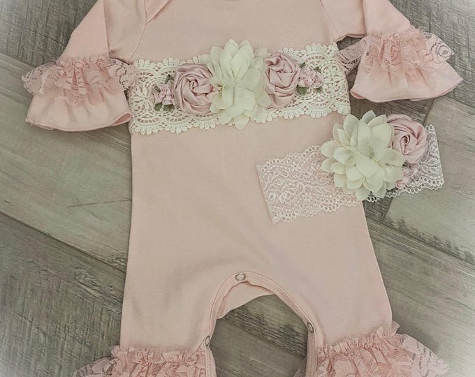 Pink Lace Ruffle Romper: Newborn Girl Coming Home Outfit