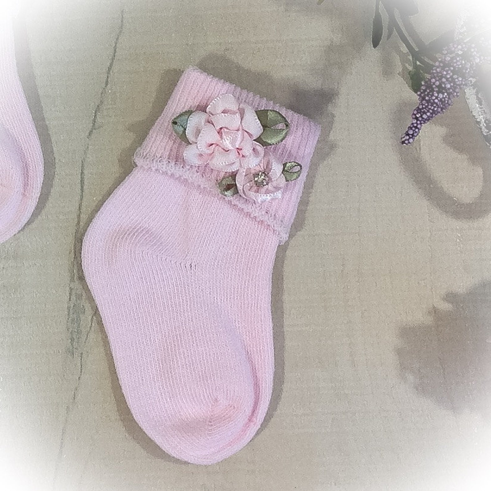 Baby Booties Newborn Socks Pink Baby Girl Socks with Flowers Etsy