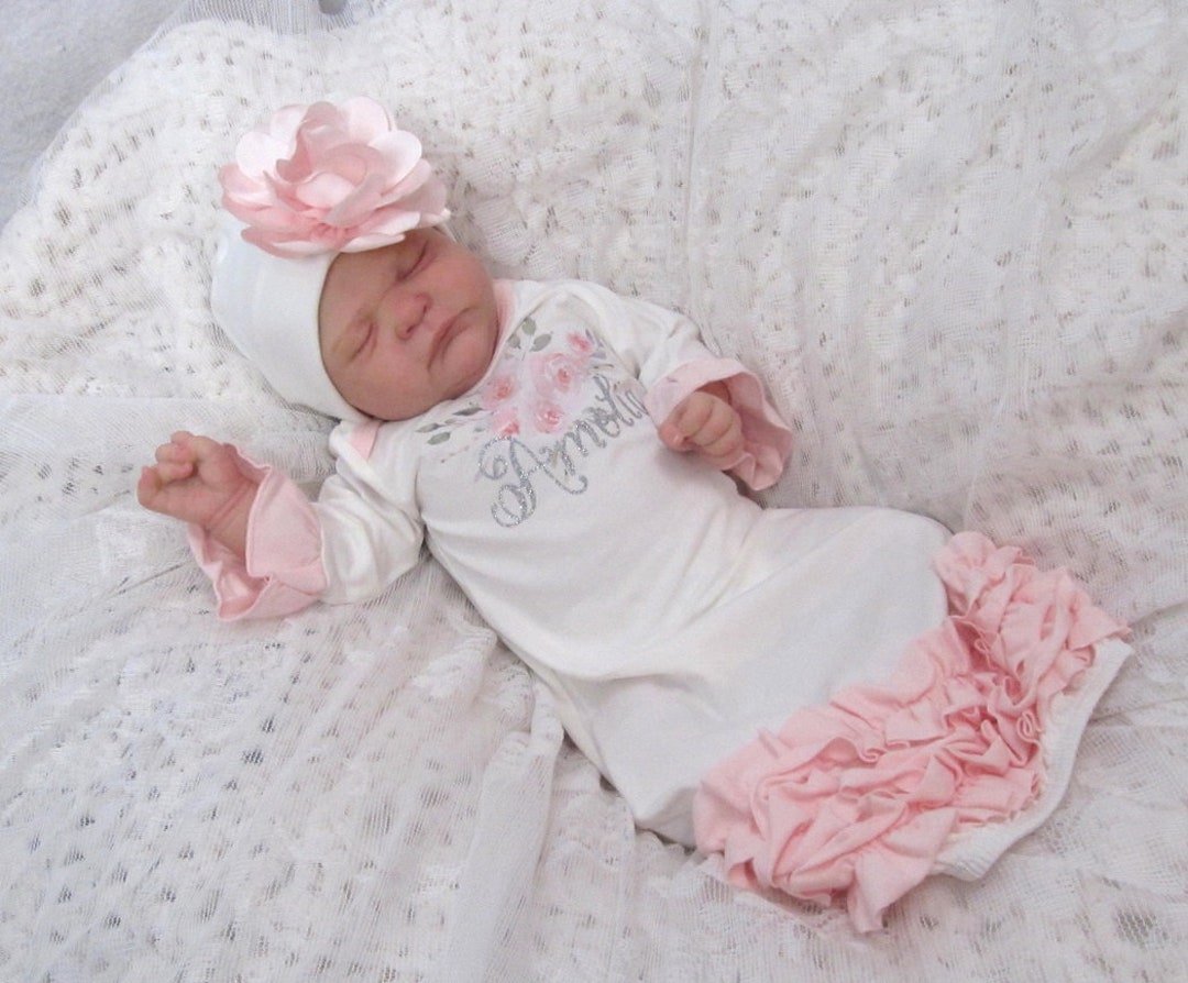 Personalized Newborn Girl Coming Home Outfit: Pink Ruffle Baby Gown - Etsy