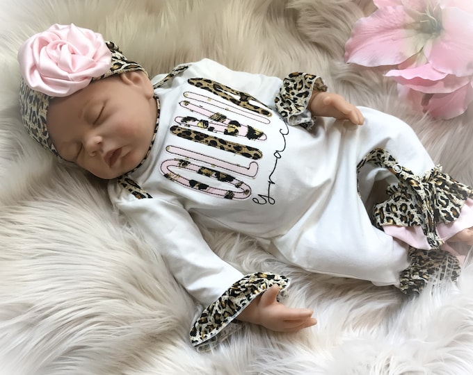 Personalized Coming Home Outfit, New Baby Gift, Leopard Monogrammed Baby Romper