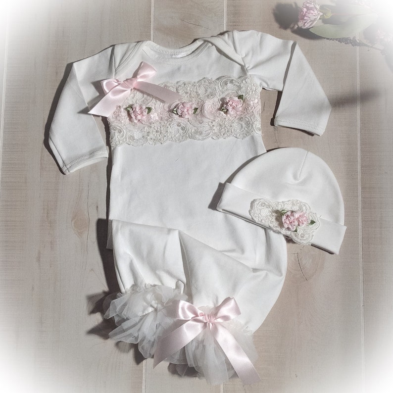 Newborn Girl Take Home Outfit Ivory Layette Gown Cap With Etsy