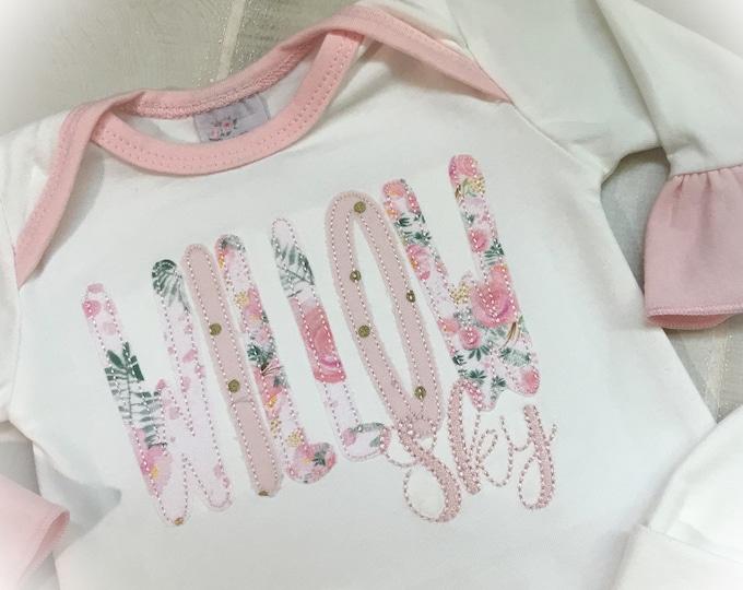 Newborn Girl Personalized Coming Home Romper, Monogrammed Baby Outfit