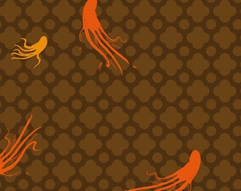 Heather Ross - Mendocino Brown Large Octopus - sold by 1/2 yard