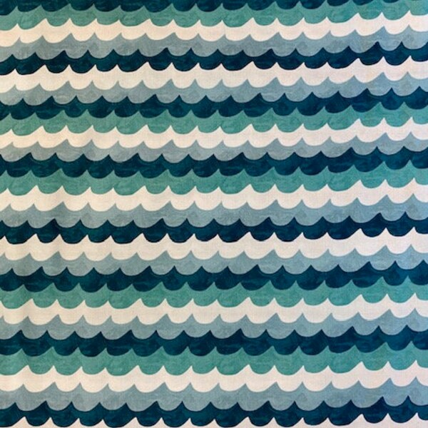 Rifle Paper Co  for Cotton and Steel Amalfi Waves Fabric in Turquoise -1/2 yard or more