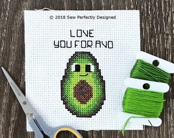 Avocado Pun Cross Stitch Pattern, For Avo, 3" Circular Greeting Card Pattern, Funny Cute Quote, Easy and Quick Xstitch Chart, PDF Download