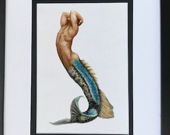 Gráfico avançado de ponto cruz grande, sereia sexy em estilo fantasia, retrato artístico, obra de arte original de Bruce Lennon, download instantâneo em PDF.