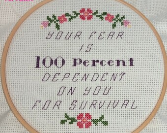 Fear Motto Counted Cross Stitch Pattern, Inspirational Instant PDF Digital Download, Modern Chart, Fear 100 Percent Dependent on You