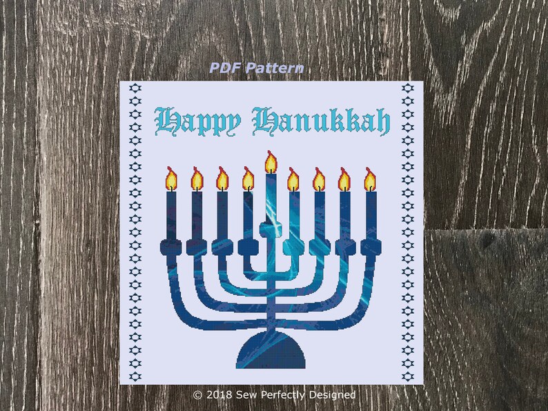 Cross-Stitch Chart Hanukah Hanukkah Menorah Cross Stitch Pattern Jewish Candelabra Challah Bread Cover Pattern Celebration of Chanukah