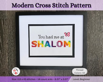 Padrão de Ponto Cruz Shalom, Bordado Judaico, Design Colorido para Iniciantes (PDF)