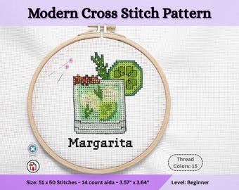 Padrão de ponto cruz Margarita, gráfico para festa, download instantâneo em PDF