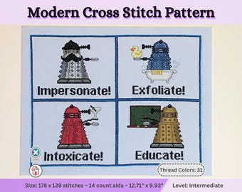 Dalek Counted Cross Stitch Patterns, Dr. Who Humor, Geeky Nerdy Sci-fi Fan Art, The Doctor, Fun Pop Culture Pun, You Would Make a Good Dalek