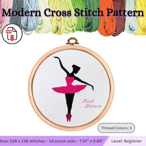 Balletdanser silhouet geteld kruissteekpatroon, roze tutu prima ballerina, decoratie voor kinderkamer, dansende kruissteek pdf-grafiek
