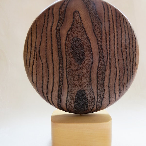 Contemporary sculpture turned wood and woodburned/Contemporary turned sculpture with pyrography