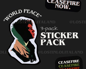 Paquete de pegatinas: pegatinas "paz mundial" (alto el fuego ahora, solidaridad palestina), paquete de 3 en 1 hoja