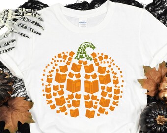 Library Book Pumpkin Shirt, Elementary Teacher, Librarian, Pumpkin T-Shirt, School Librarian Shirt, Halloween Party, Trick or Treat shirts