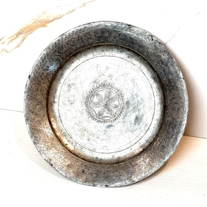 Antique middle eastern hand hammered  Persian 19ctry tinned copper charger platter