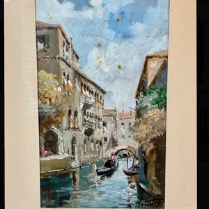 Pintura em aquarela italiana vintage de meados do século Veneza, de Carlo Montesi