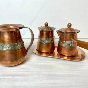 Taxco mexico 1950s mixed metal copper silver coffee / tea set vintage