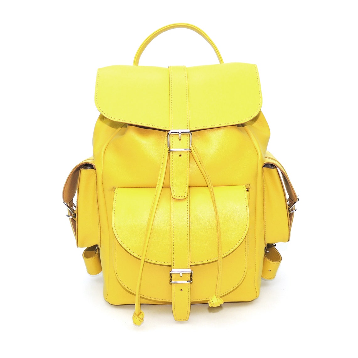 Yellow Leather Backpack Backpack for Women Leather Rucksack Etsy