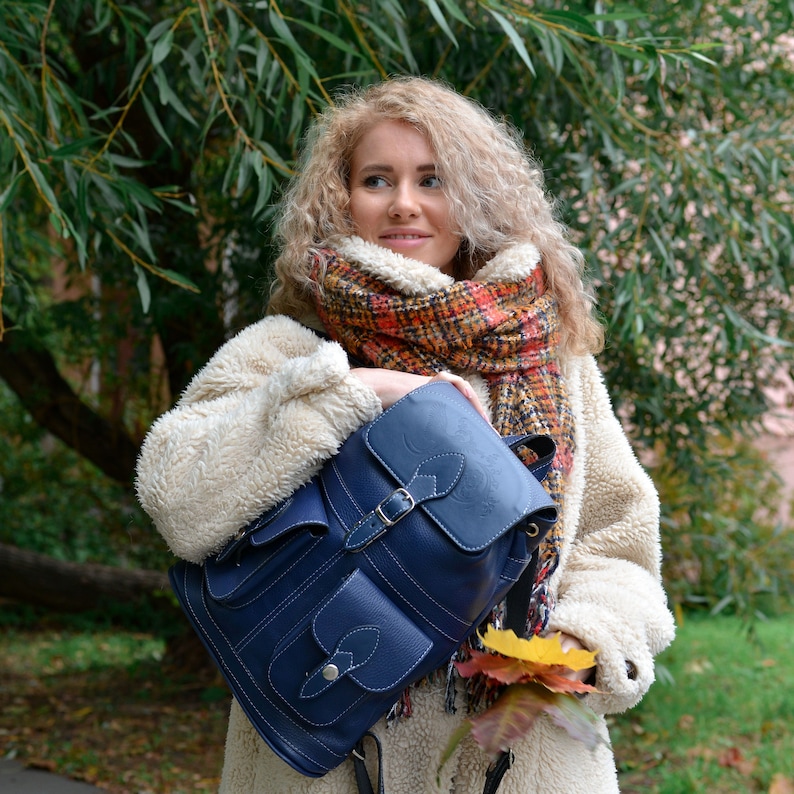 Backpack Pack Ariadne Backpack Purse Everyday Backpack Flap Backpack Blue Leather Women/'s Backpack Medium Backpack Urban Backpack