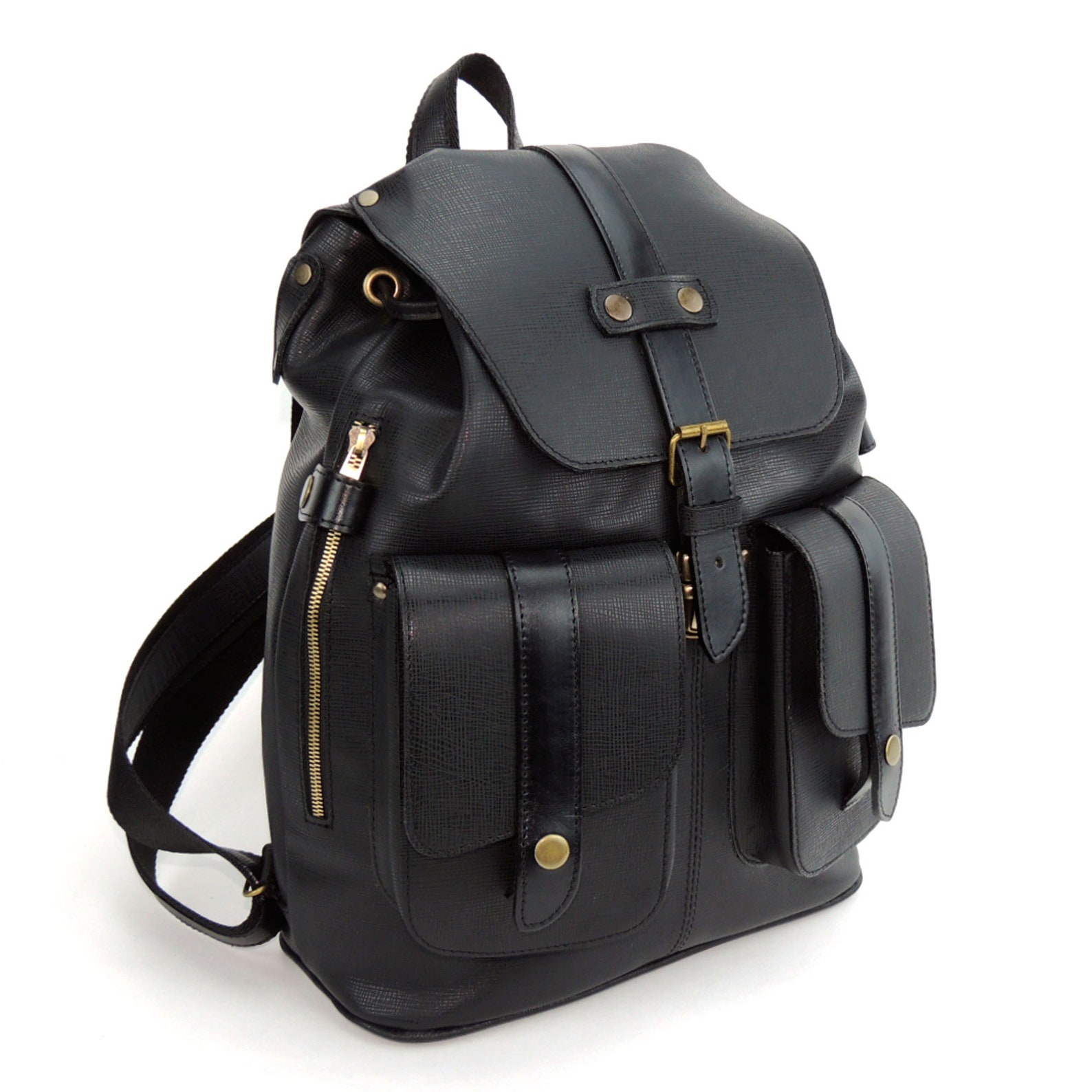 Large leather backpack men Black leather backpack Leather | Etsy