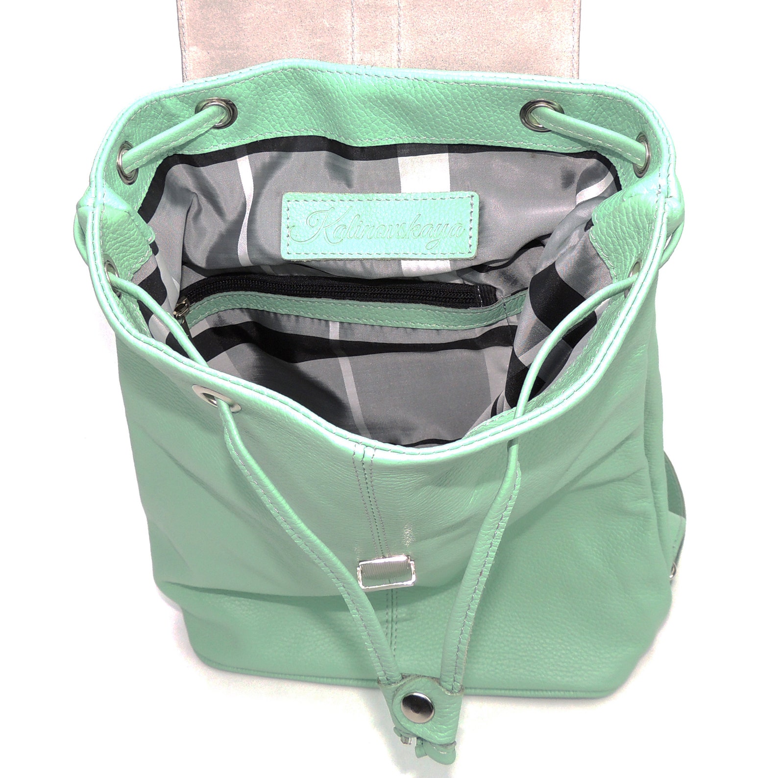 Light green backpack leather women Handmade minimalist girls Etsy