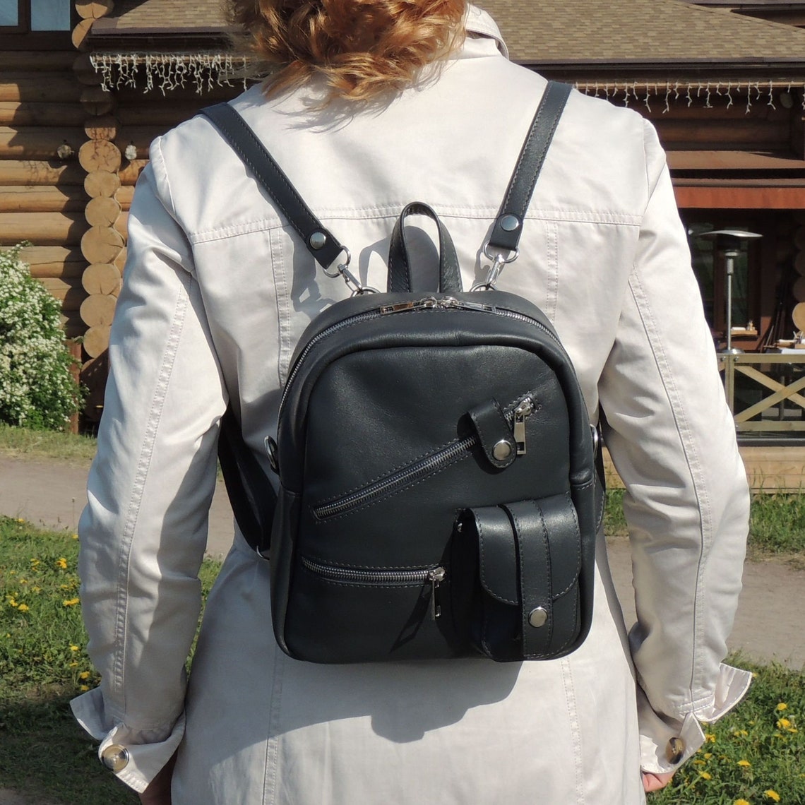Leather backpack purse women Gray convertible backpack purse Etsy