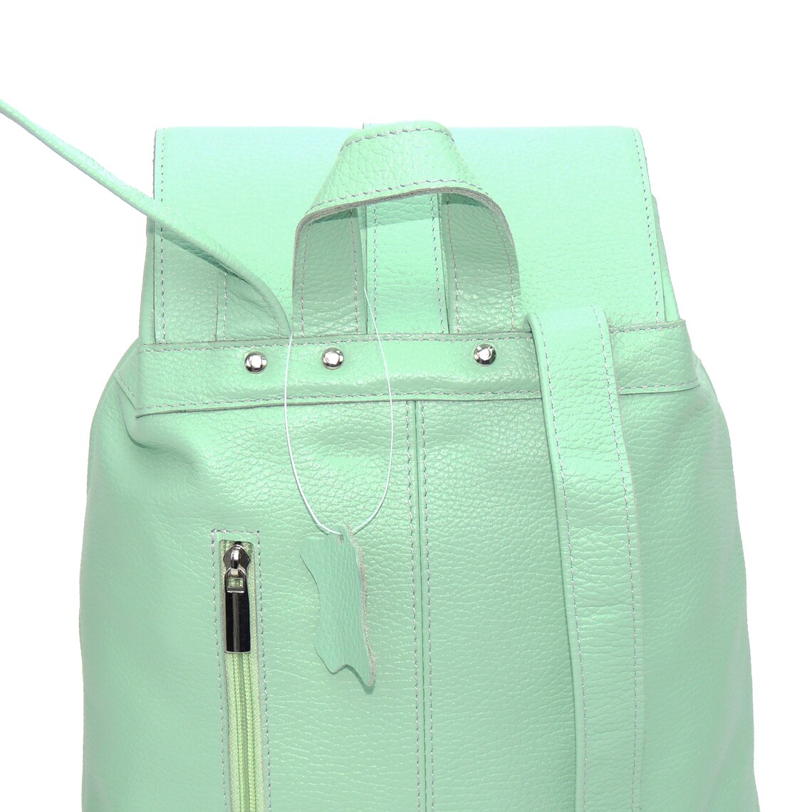 Light green backpack leather women Handmade minimalist girls Etsy