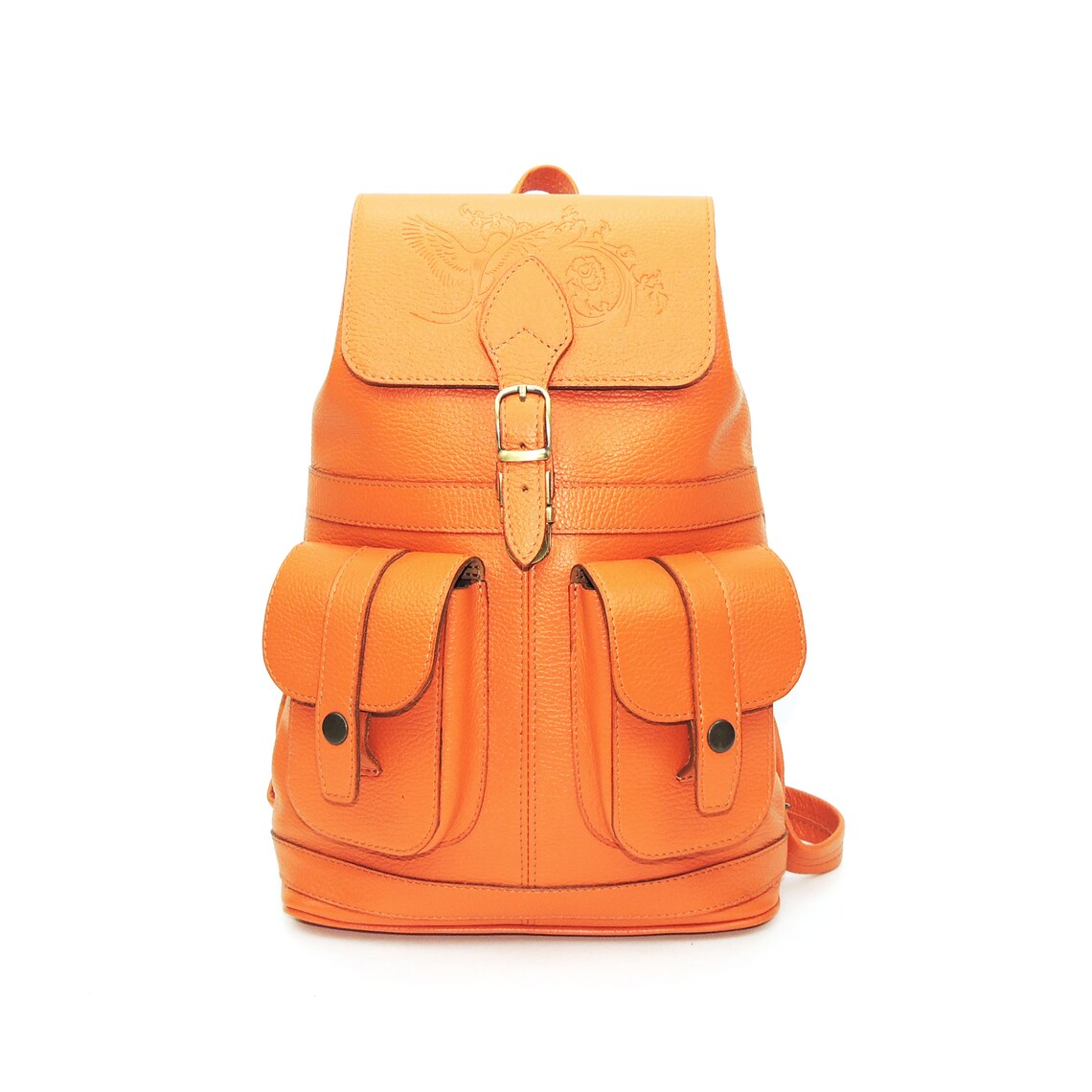 Girl orange leather backpack women Leather backpack purse for Etsy