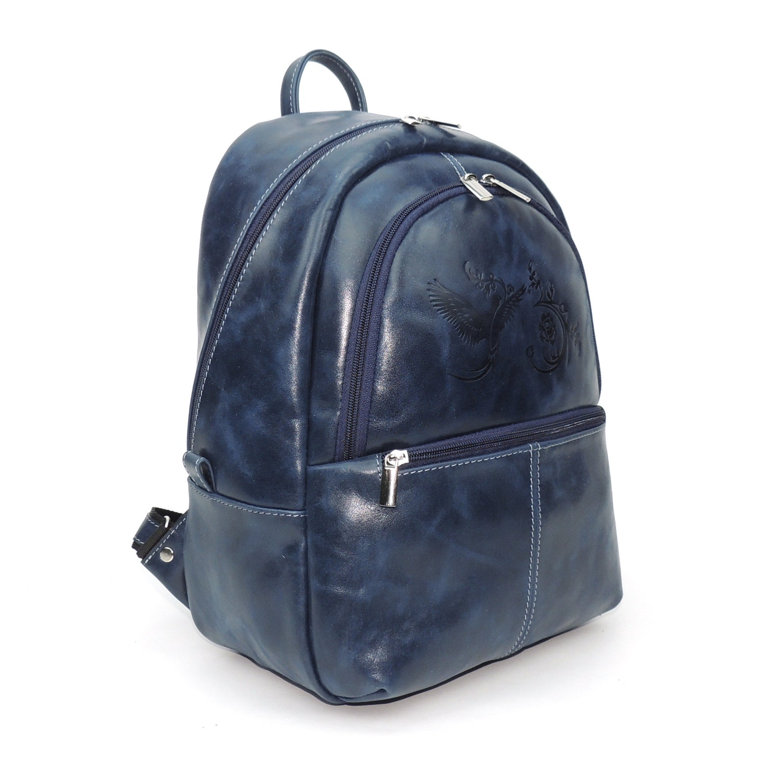 Blue leather backpack purse women Leather laptop backpack Etsy