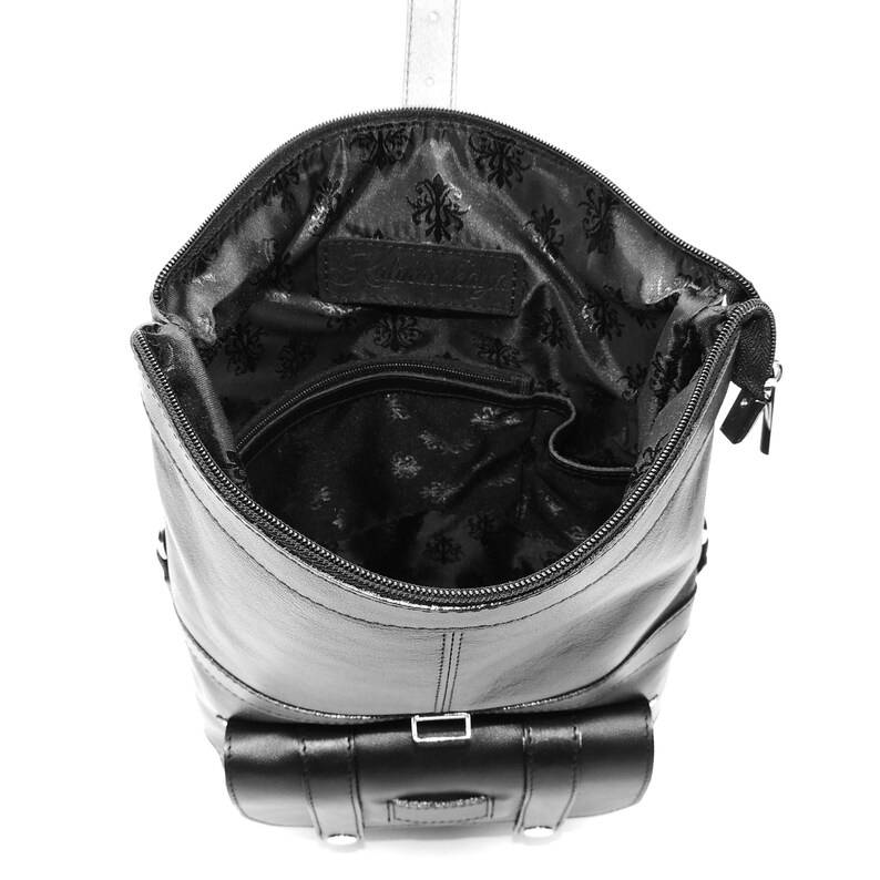 \u0421onvertible shoulder bag black women Leather backpack purse for women Roll top rucksack Medium handmade backpack with zipper with pockets