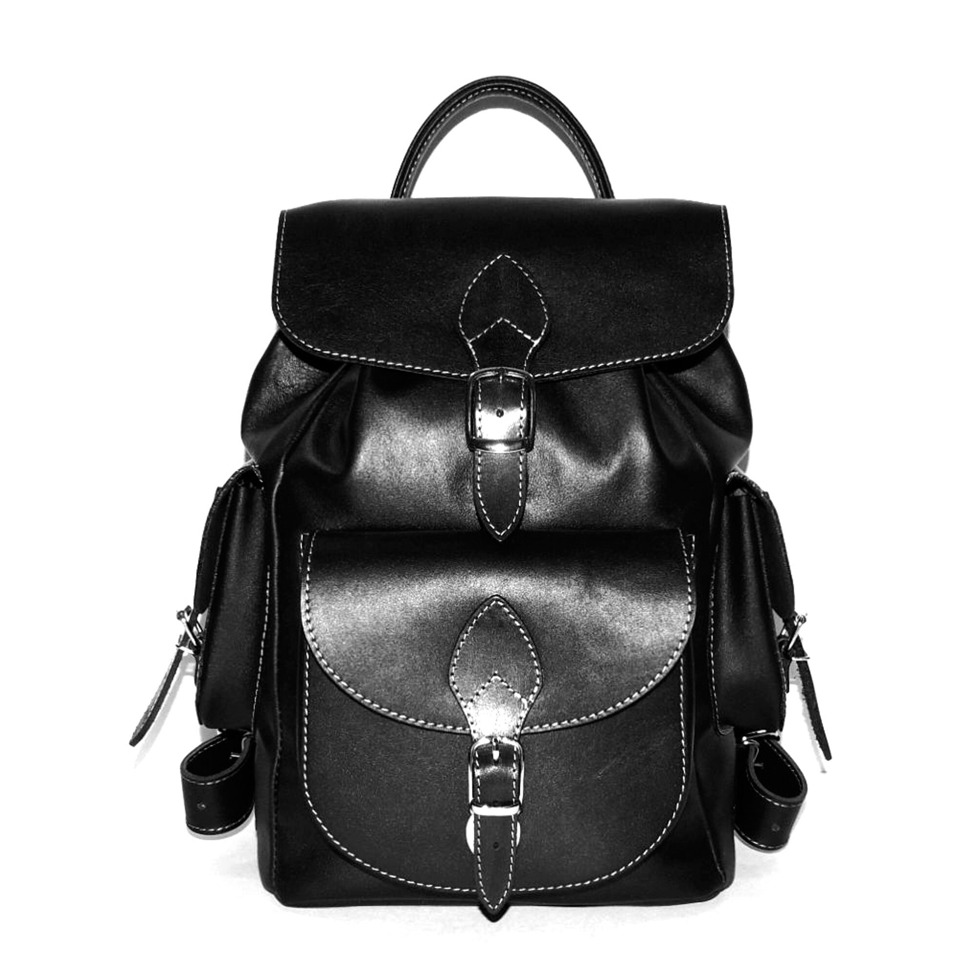 Black leather backpack women Black girls backpack Leather Etsy