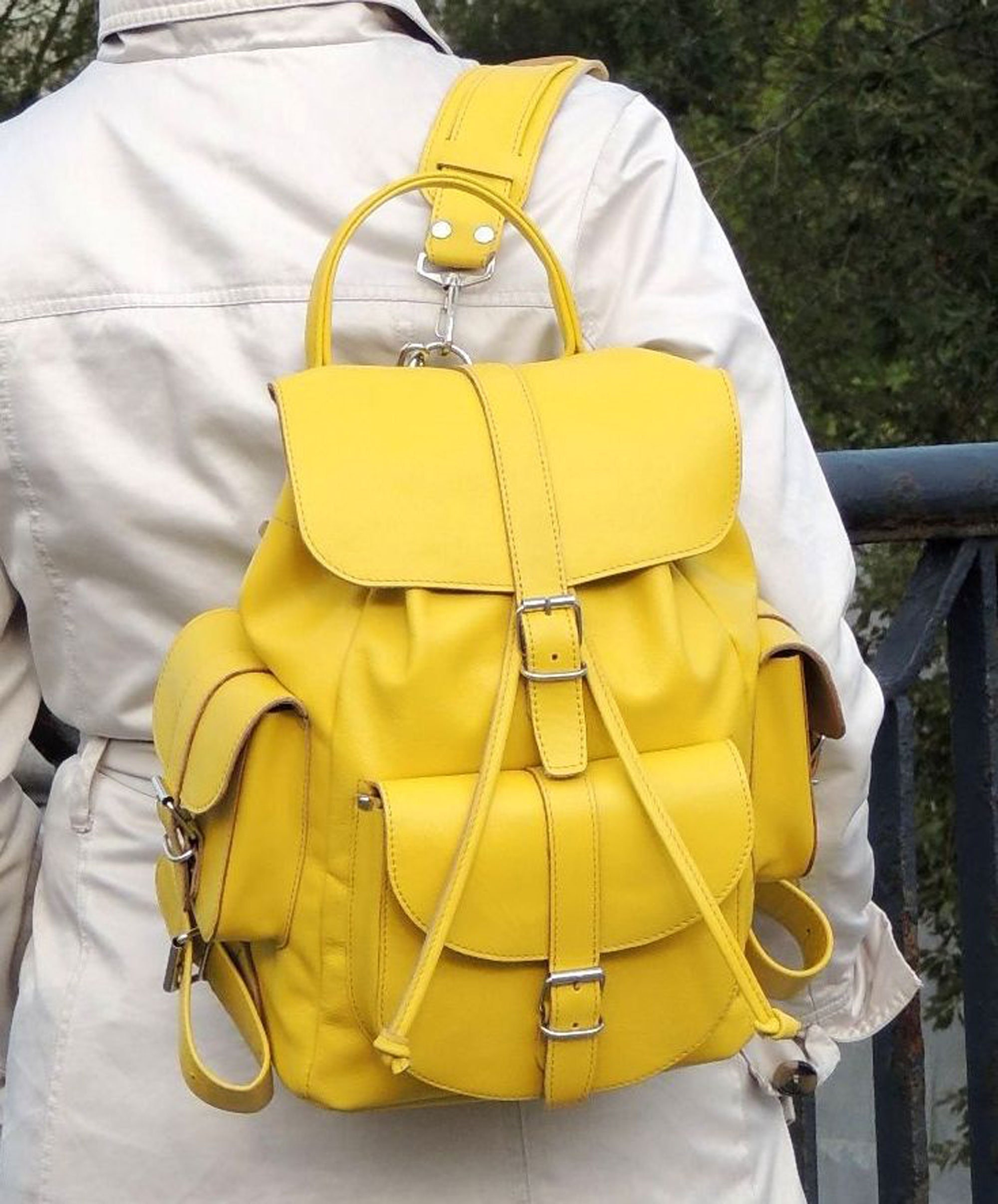 Yellow Leather Backpack Backpack for Women Leather Rucksack Etsy