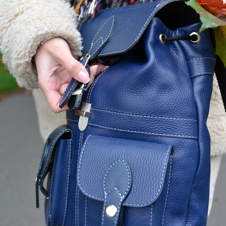 Backpack Pack Ariadne Backpack Purse Everyday Backpack Flap Backpack Blue Leather Women/'s Backpack Medium Backpack Urban Backpack