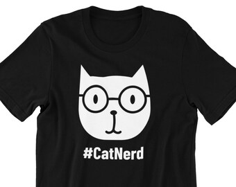 Cat Nerd #CatNerd Cute Funny Cat Tshirt, Cat Lover Shirt, Gifts for Cat Lovers, Funny Tshirt, Cat with Glasses