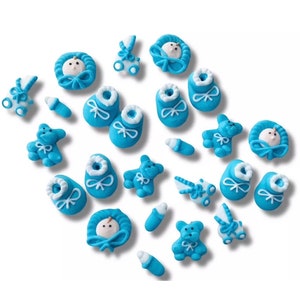 Blue Royal Icing Cupcake Toppers: Baby Shower Decorations, 24 Piece