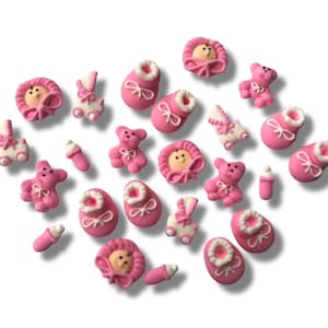 24 Pink Baby Girl Shower Cupcake Toppers Decorations Cake Sugar Christening Birth Cake Topper Gender Reveal Cake Decorations Party