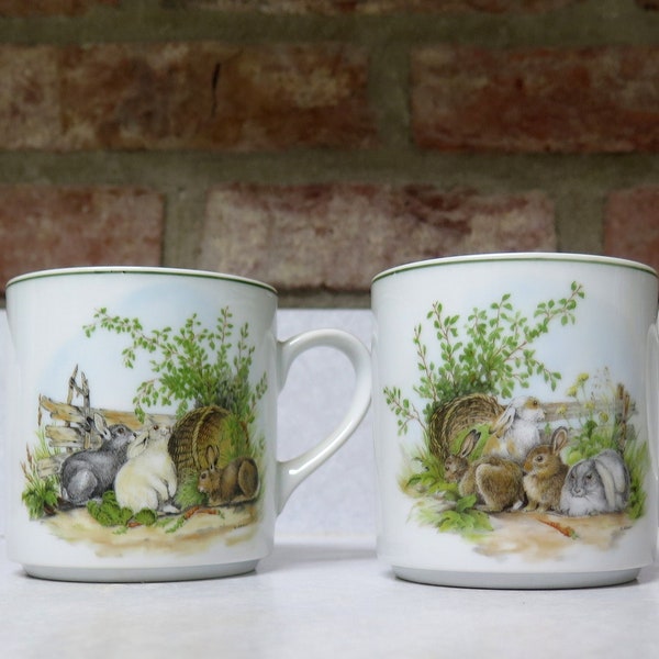 Vintage Bavarian West Germany China Rabbit Mugs West Germany Set of Two, Gift Idea, Collectible Mugs