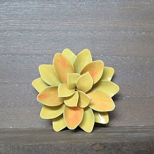 Vintage Enamel Yellow and Orange Flower Pin, Hand Painted Coat Pin, Retro Mod Floral Brooch, Gift Idea