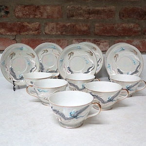 Mid Century Japanese Tea Set DRAGONWARE Hand Painted MORIAGE Cups and Saucers Gift Idea,
