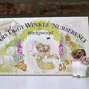 Vintage Mrs Tiggy-Winkle, Four Piece Nursery Set by Wedgewood, Beatrix Potter Artwork, Peter Rabbit Collection, Baby Shower Gift, New in Box