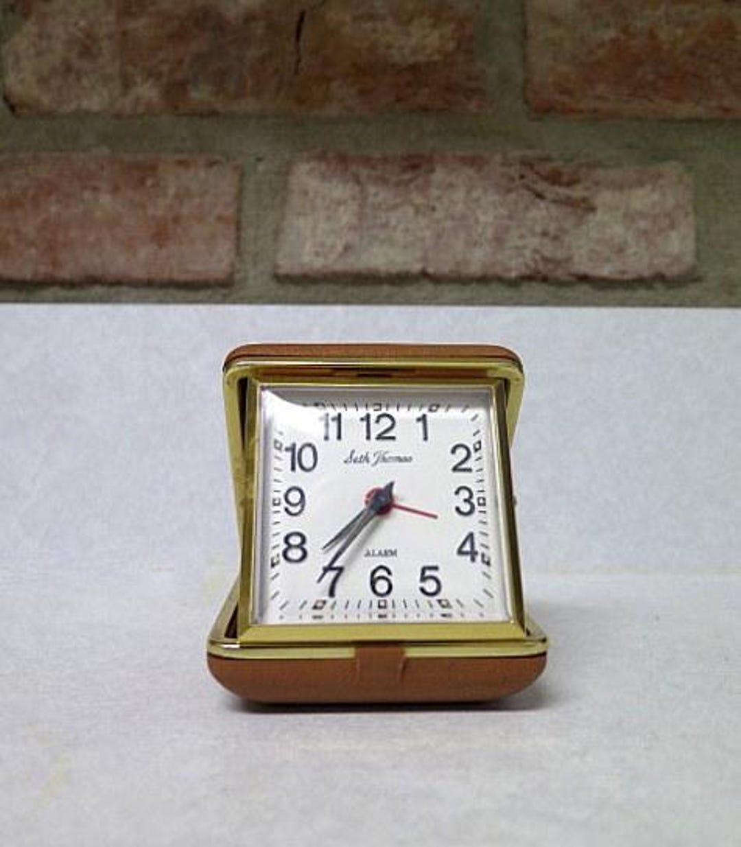 Vintage Seth Thomas Travel Alarm Clock in Hard Shell Folding Brown Case ...