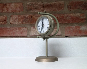 Vintage Brass Table Clock Swing Arm, Mid Century Home Accent, Shabby Chic Desk Display Gift Idea