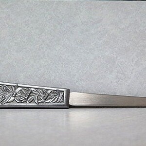 Letter opener, large flower, in pewter and stainless steel