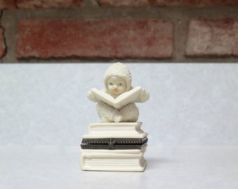 Vintage SNOWBABIES "Once Upon A Time" Trinket Box, Bookworm Gift Idea, DEPT 56