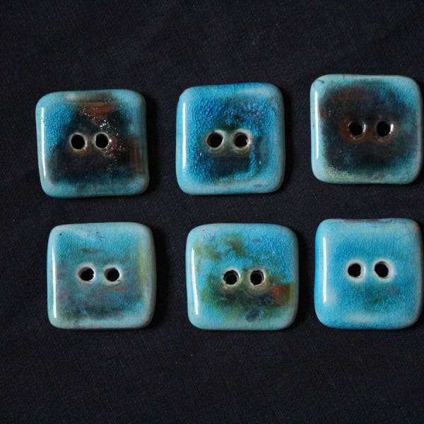 Turquoise Raku Ceramic Buttons (6pcs)