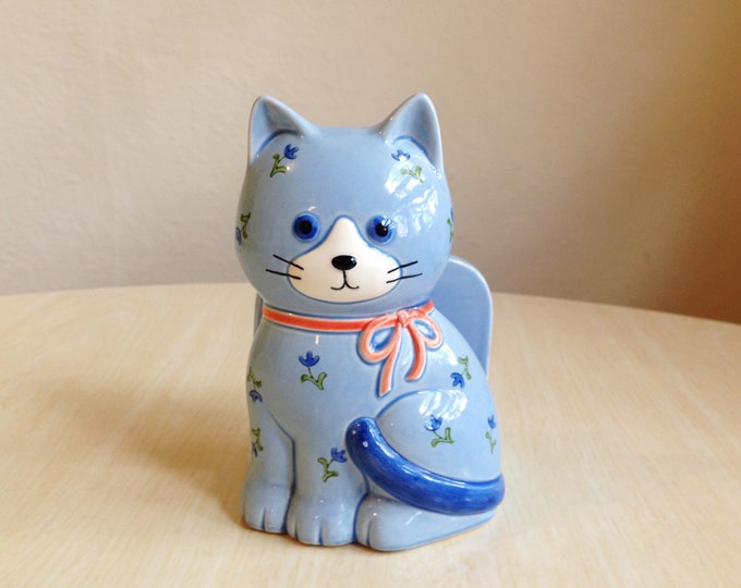 Vintage Handmade Porcelain Otagiri Blue Cat Napkin Holder Cat Etsy